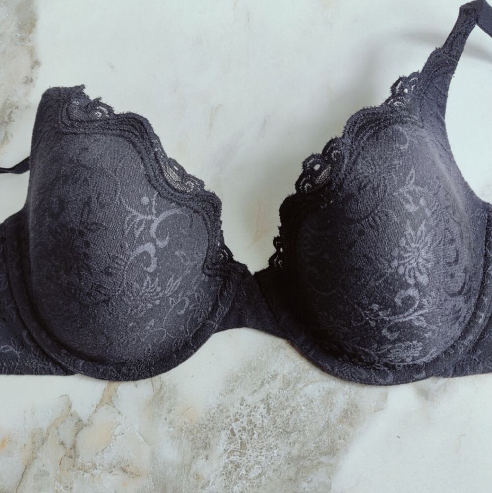 Maidenform One Fabulous Fit Demi Unlined T-shirt Bra Black Floral Jacquard, 34B - Picture 4 of 11